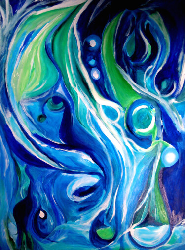 Painting titled "Blue Forest" by Nathalie Gribinski, Original Artwork, Acrylic Mounted on Wood Stretcher frame