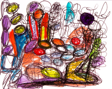 Картина под названием "The Meal" - Nathalie Gribinski, Подлинное произведение искусства, Акрил