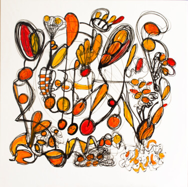 Painting titled "Orange Garden" by Nathalie Gribinski, Original Artwork, Acrylic Mounted on Wood Stretcher frame