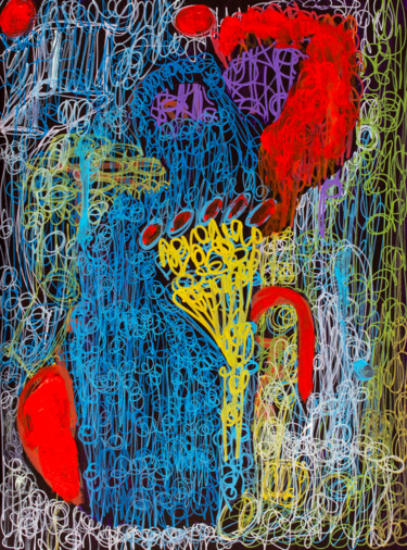 Painting titled "Woman in Blue with…" by Nathalie Gribinski, Original Artwork, Marker Mounted on Cardboard