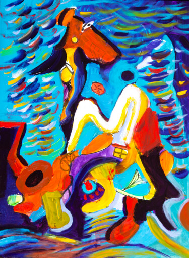 Painting titled "The Angel" by Nathalie Gribinski, Original Artwork, Acrylic Mounted on Cardboard