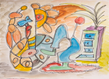 Pintura titulada "Round of the Bird" por Nathalie Gribinski, Obra de arte original, Acuarela