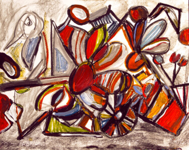 Painting titled "Birds with Flowers" by Nathalie Gribinski, Original Artwork, Acrylic