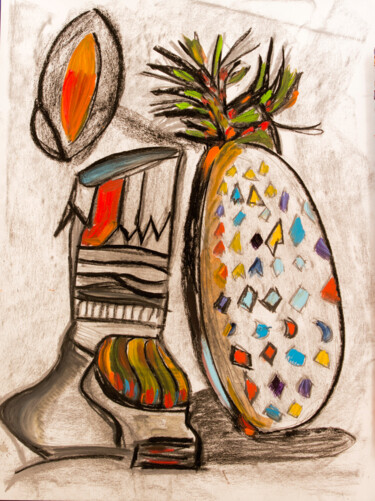 Malerei mit dem Titel "Boot with Pineapple" von Nathalie Gribinski, Original-Kunstwerk, Pastell