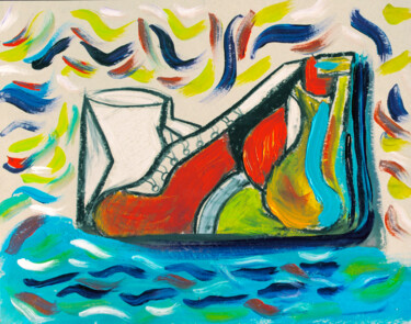 Painting titled "Shoe and Cup One" by Nathalie Gribinski, Original Artwork, Acrylic