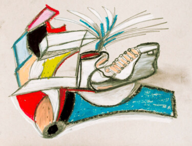 Tekening getiteld "Shoe and Cup 2" door Nathalie Gribinski, Origineel Kunstwerk, Houtskool