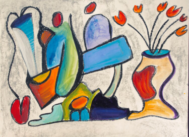 Pintura intitulada "People with Flowers" por Nathalie Gribinski, Obras de arte originais, Aquarela