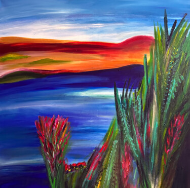 Картина под названием "Foliage at Lake Cha…" - Nathalie Gribinski, Подлинное произведение искусства, Акрил Установлен на Дер…