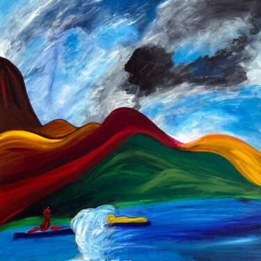 Картина под названием "Rushing to the Shore" - Nathalie Gribinski, Подлинное произведение искусства, Акрил Установлен на Дер…