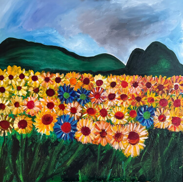 Картина под названием "Sunflowers" - Nathalie Gribinski, Подлинное произведение искусства, Акрил Установлен на Деревянная ра…