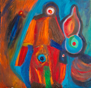 Картина под названием "Man and Bird" - Nathalie Gribinski, Подлинное произведение искусства, Акрил Установлен на Деревянная…