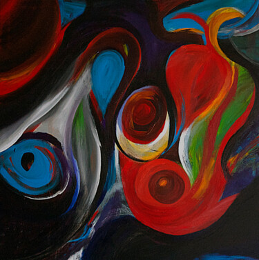 Painting titled "Dance in the Night" by Nathalie Gribinski, Original Artwork, Acrylic Mounted on Wood Stretcher frame