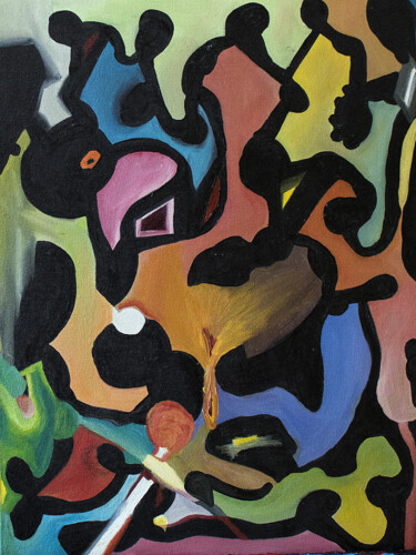 Картина под названием "Black Magic" - Nathalie Gribinski, Подлинное произведение искусства, Масло Установлен на Деревянная р…