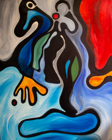 Pintura titulada "Blue River" por Nathalie Gribinski, Obra de arte original, Acrílico Montado en Bastidor de camilla de made…