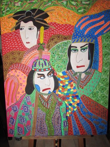 Peinture intitulée "Trio moderne Japon…" par Nathalie Guigue, Œuvre d'art originale, Acrylique