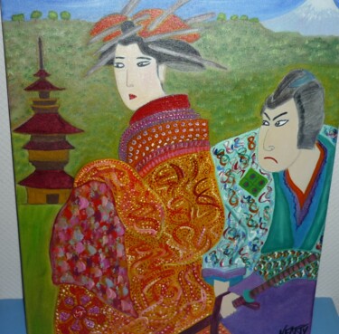 Peinture intitulée "Japon pagode Samour…" par Nathalie Guigue, Œuvre d'art originale, Acrylique