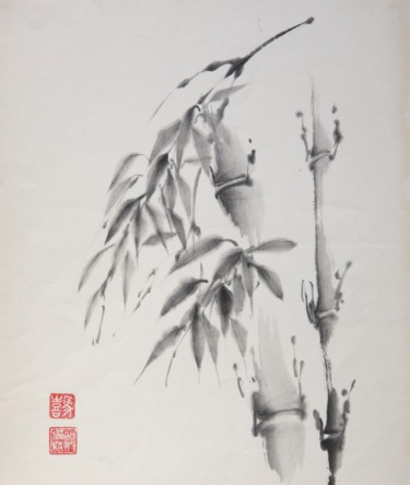 Peinture intitulée "bamboo-spring" par Nathalie Guski, Œuvre d'art originale, Encre