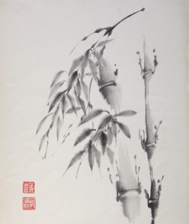 Painting titled "bamboo-spring" by Nathalie Guski, Original Artwork, Ink