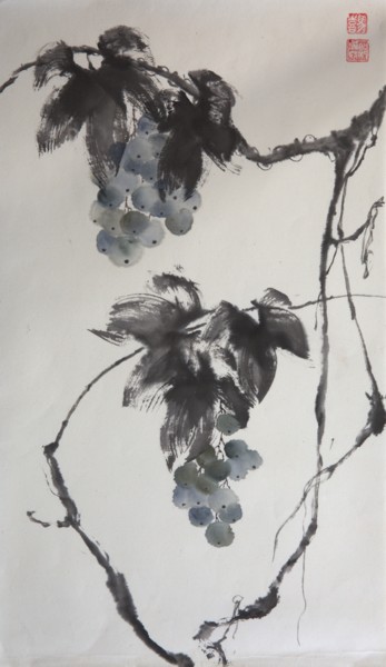 Painting titled "Grape-2018-3" by Nathalie Guski, Original Artwork, Ink
