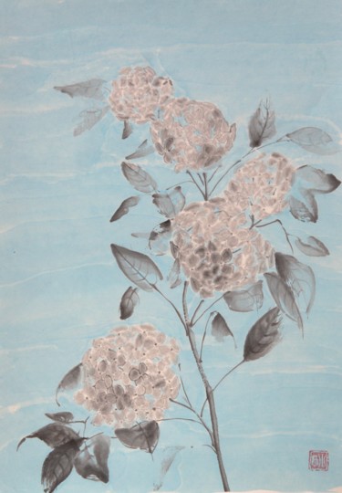 Pintura titulada "hortensia-pop" por Nathalie Guski, Obra de arte original, Tinta