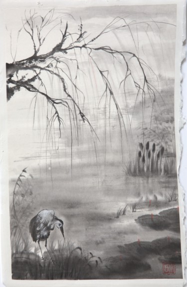 Malerei mit dem Titel "il-pleuvait" von Nathalie Guski, Original-Kunstwerk, Tinte