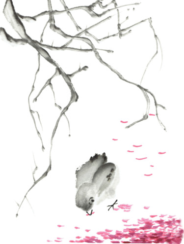 Painting titled "Cerisiers du Japon" by Nathalie Guski, Original Artwork, Ink