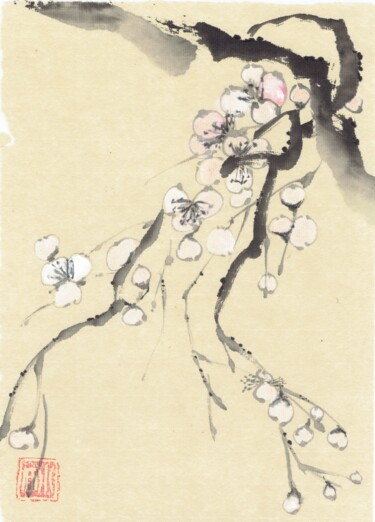 Painting titled "Prunus 1" by Nathalie Guski, Original Artwork, Ink