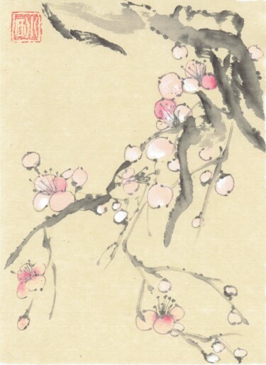 Painting titled "Prunus 2" by Nathalie Guski, Original Artwork, Ink