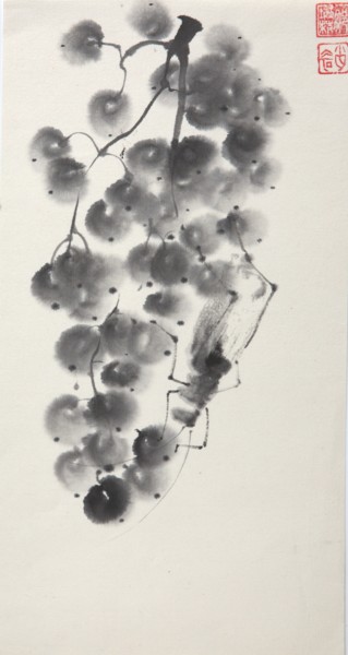 Painting titled "black-grape" by Nathalie Guski, Original Artwork, Ink