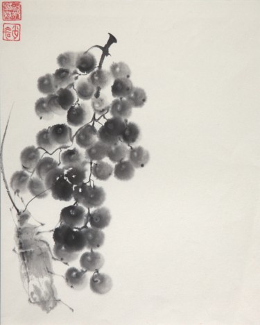 Painting titled "red-grape" by Nathalie Guski, Original Artwork, Ink
