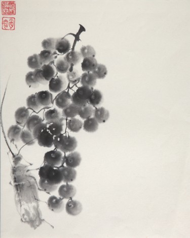 Peinture intitulée "red-grape" par Nathalie Guski, Œuvre d'art originale, Encre