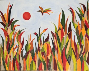 Painting titled "Canicule" by Nathalie Herbulot, Original Artwork, Acrylic Mounted on Wood Stretcher frame