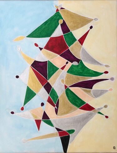 Painting titled "Sapin de Noël" by Nathalie Herbulot, Original Artwork, Acrylic Mounted on Wood Stretcher frame