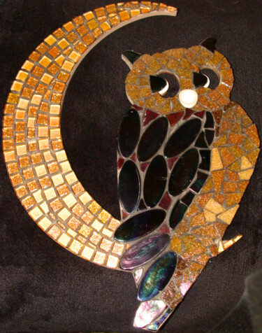 Sculpture titled "Hibou" by Nathalie Jarrige, Original Artwork, Mosaic