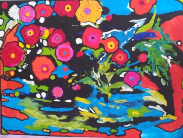 Painting titled "Expérimentale  flor…" by Nathalie Jasseny, Original Artwork, Acrylic