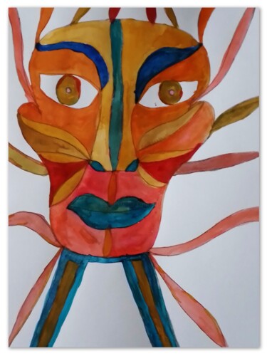 Tekening getiteld "Tribu" door Nathalie Jasseny, Origineel Kunstwerk, Aquarel