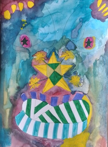 Dessin intitulée "Les étoiles dans se…" par Nathalie Jasseny, Œuvre d'art originale, Aquarelle