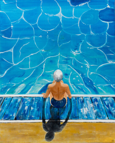 Painting titled "Bleu Piscine" by Nathalie Joulin, Original Artwork, Acrylic Mounted on Wood Stretcher frame