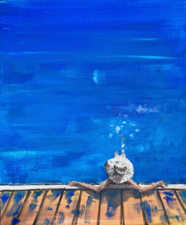 Painting titled "Pool" by Nathalie Joulin, Original Artwork, Acrylic Mounted on Cardboard