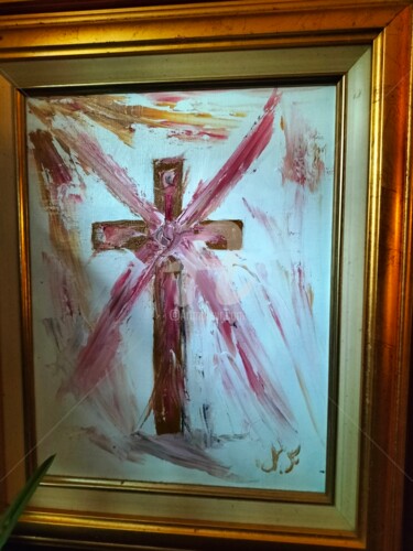 Painting titled "Ma croix" by Tilou, Original Artwork, Oil Mounted on Wood Stretcher frame