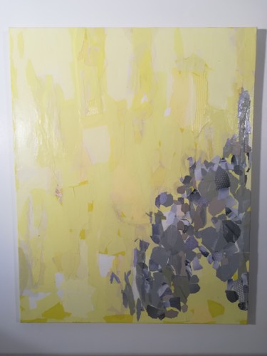Collages titled "Collage Jaune citro…" by Nathalie Le Hesran, Original Artwork, Collages Mounted on Wood Stretcher frame