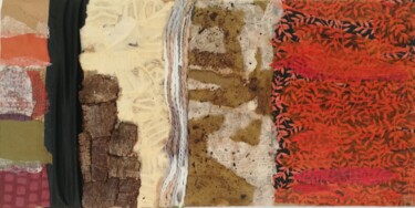 Kolaże zatytułowany „Collage terre et feu” autorstwa Nathalie Le Hesran, Oryginalna praca, Kolaże Zamontowany na Drewniana r…