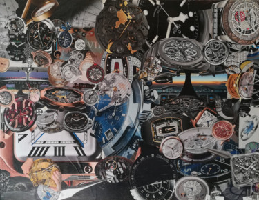 Collages intitulée "Collage Le Temps" par Nathalie Le Hesran, Œuvre d'art originale, Papier Monté sur Châssis en bois