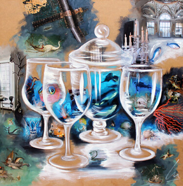 Peinture intitulée "Comme un poisson" par Nathalie Lemaitre, Œuvre d'art originale, Huile Monté sur Châssis en bois