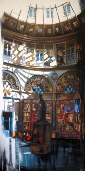 Painting titled "Galerie colbert" by Nathalie Lemaitre, Original Artwork, Oil Mounted on Wood Stretcher frame