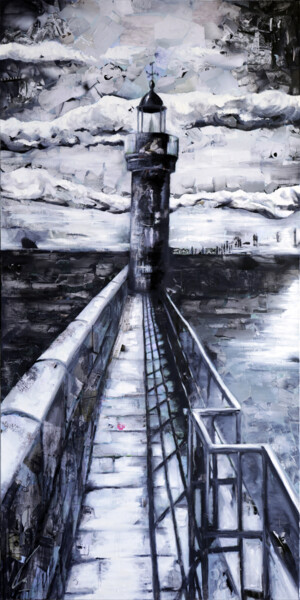 Le phare de Bastia Schilderij getiteld "Le phare de Bastia" door Nathalie Lemaitre, Origineel Kunstwerk, Olie Gemonteerd op Canvas brancard