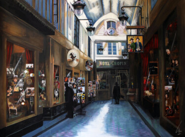 Painting titled "Hotel Chopin" by Nathalie Lemaitre, Original Artwork, Oil Mounted on Wood Stretcher frame