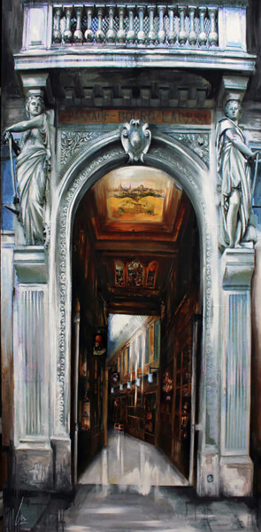 Painting titled "Passage Bourg l'Abbé" by Nathalie Lemaitre, Original Artwork, Oil Mounted on Wood Stretcher frame