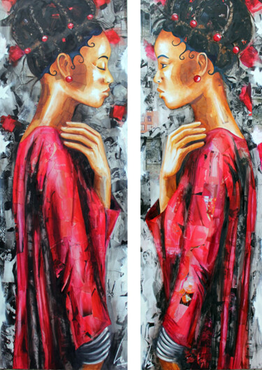 Painting titled "Diptyque - La sages…" by Nathalie Lemaitre, Original Artwork, Oil Mounted on Wood Stretcher frame