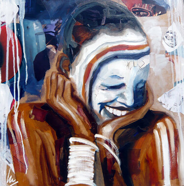 Painting titled "La joie" by Nathalie Lemaitre, Original Artwork, Oil Mounted on Wood Stretcher frame